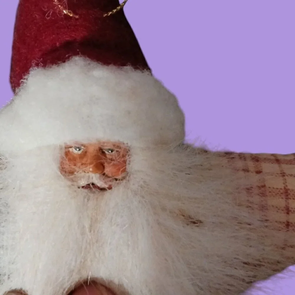 TJ Santas Claus Farmer Ornament With Seed Bag & Pitchfork